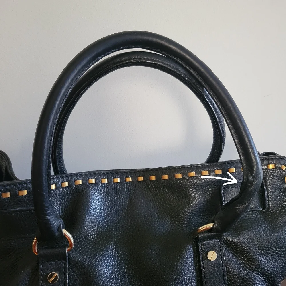 Michael Kors Hamilton Black Leather Satchel Shoulder Bag - Picture 14 of 16